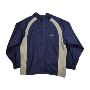 Coleman‎ Windbreaker Jacket Men's L Blue/Khaki Hooded Full Zip Lightweight